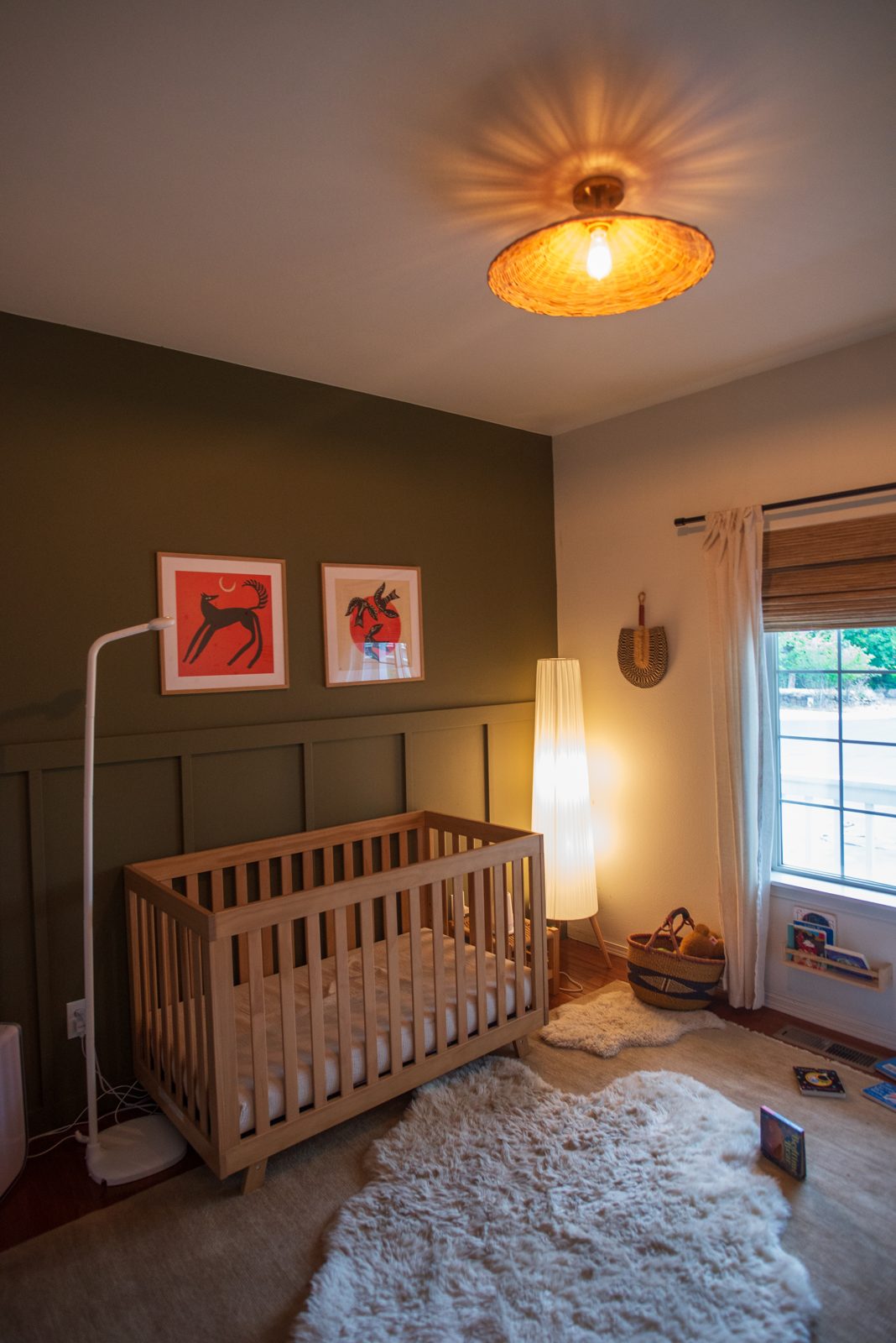 Finished nursery accent wall with board and batten trim